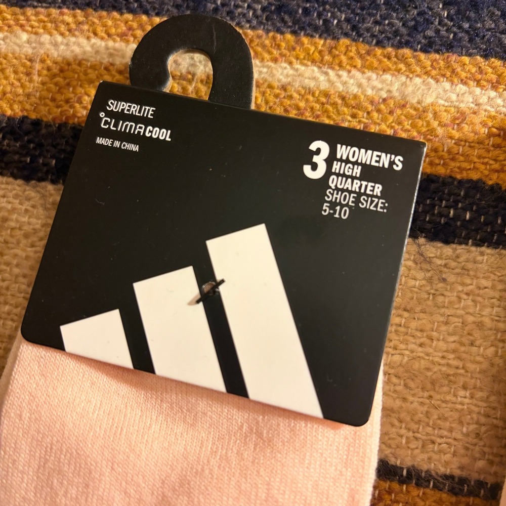 Adidas High Quarter Socks 2pk 5-10 Pink Brown Superlite ClimaCool Athletic 6pr - Picture 3 of 4